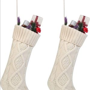 New Set of 2 Cream Chunky Knit Christmas Stockings